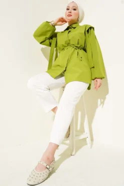 Alternative view of Shirt with Shoulder Cape and Belt Green