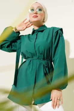 Shirt with Shoulder Cape and Belt Emerald