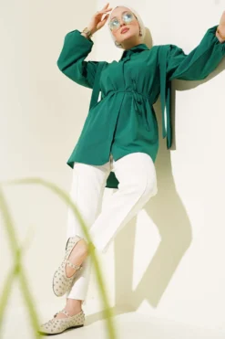 Alternative view of Shirt with Shoulder Cape and Belt Emerald