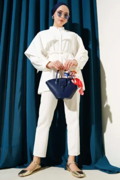Alternative view of Tie-Belted Shoulder Cape Tencel Shirt White