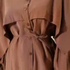 Tie-Belted Shoulder Cape Tencel Shirt Brown wholesale shirt view 4 - Hicabistan Turkey factory
