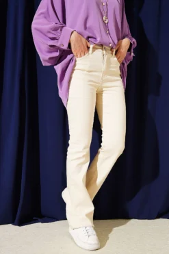 Spanish Buttoned Cuff Denim Pants Stone