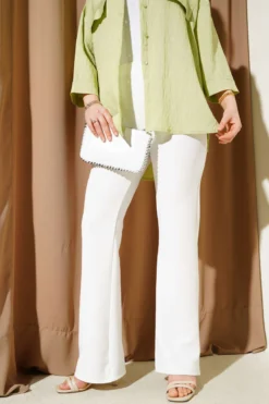 Spanish Flared Waistband Trousers White