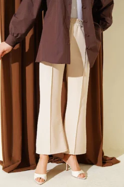 Spanish Flare Split Hem Trousers Beige