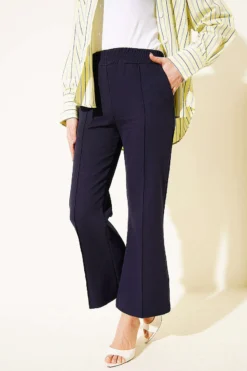 Spanish Flare Split Hem Trousers Navy Blue