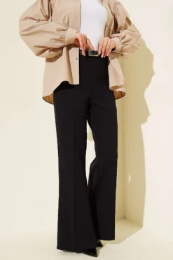 Spanish-Cuffed Belted Trousers Black