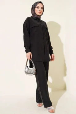Basic Two-Piece Set Black wholesale clothing set view 2 - Hicabistan Turkey factory