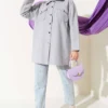 Double Pocket Wool Shirt Grey wholesale shirt view 2 - Hicabistan Turkey factory