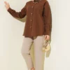 Double Pocket Terikoton Shirt Brown Großhandel shirt view 2 - Hicabistan Türkei Fabrik