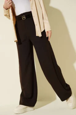 Double Thin Belt Wide Leg Trousers Brown
