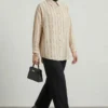 Double Striped Shirt Beige wholesale shirt view 2 - Hicabistan Turkey factory