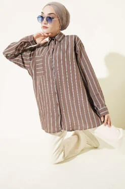 Striped Oversized Hella Shirt Brown