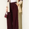 Double Pleated Buttoned Fabric Trousers Burgundy
