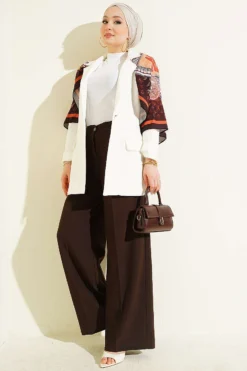 Alternative view of Double Pleated Buttoned Fabric Trousers Brown
