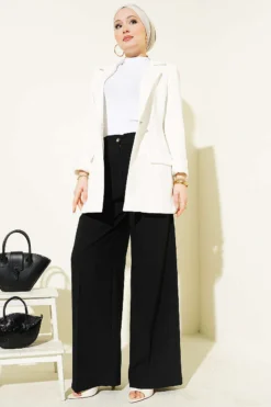 Alternative view of Double Pleated Buttoned Fabric Trousers Black