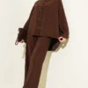 Button Detail Tencel Two-Piece Set Brown