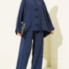 Button Detail Tencel Two-Piece Set Navy Blue