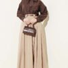 Thin Belted Pleated Skirt Beige بالجملة skirt view 2 - Hicabistan مصنع تركيا