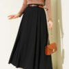 Thin Belted Pleated Skirt Black