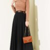Thin Belted Pleated Skirt Black بالجملة skirt view 2 - Hicabistan مصنع تركيا