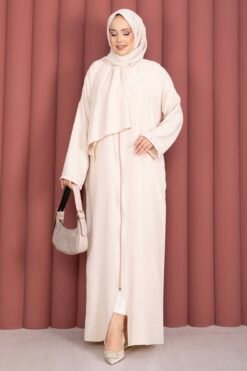 Stone Detail Self-Scarfed Abaya Stone