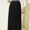 Pearl Belted Pleated Skirt Black all'ingrosso skirt view 3 - Hicabistan fabbrica Turchia