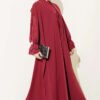 Pearl Embellished Butterfly Cape Dress Burgundy