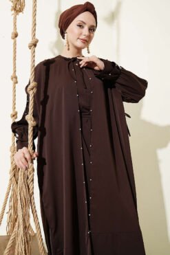 Vista alternativa de Pearl Embellished Butterfly Cape Dress Brown