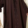 Pearl Embellished Butterfly Cape Dress Brown wholesale dress view 4 - Hicabistan Turkey factory