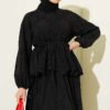 Lace Trim Skirt Two-Piece Set Black wholesale clothing set view 2 - Hicabistan Turkey factory
