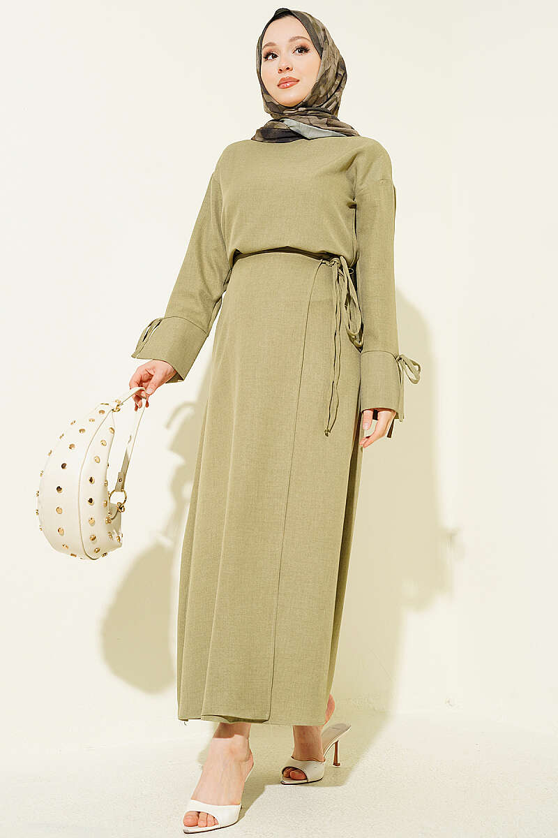 Layered Modal Skirt Set with Neck Tie wholesale clothing set view 5 - Hicabistan Turkey factory