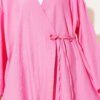 Tie-Waist Kimono Pink en gros kimono view 4 - Hicabistan usine Turquie