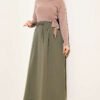 Belted Double Pleat Skirt Khaki Großhandel skirt view 2 - Hicabistan Türkei Fabrik