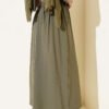 Belted Double Pleat Skirt Khaki Großhandel skirt view 3 - Hicabistan Türkei Fabrik