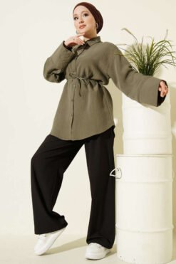Alternative Ansicht von Wide Sleeve Modal Shirt with Tie Belt Khaki