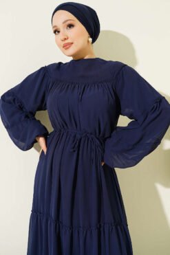 Alternative Ansicht von Tiered Chiffon Dress with Belt Navy Blue