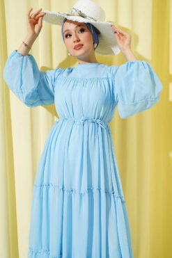 Alternative Ansicht von Tiered Chiffon Dress with Belt Blue