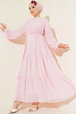 Alternative Ansicht von Tiered Chiffon Dress with Belt Pink