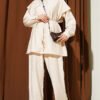 Belted Ruffled Shoulder Two-Piece Set Beige