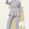 Belted Ruffled Shoulder Two-Piece Set Grey