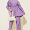 Belted Ruffled Shoulder Two-Piece Set Lilac