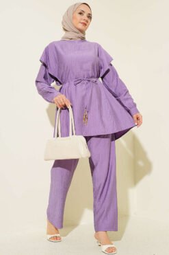 Belted Ruffled Shoulder Two-Piece Set Lilac