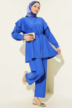 Belted Ruffled Shoulder Two-Piece Set