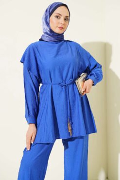 منظر بديل لـ Belted Ruffled Shoulder Two-Piece Set