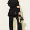 Belted Ruffled Shoulder Two-Piece Set Black
