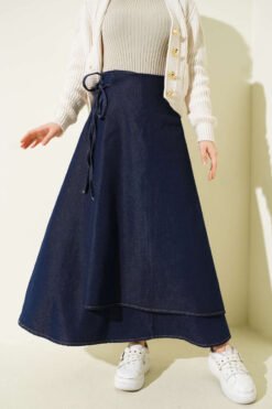 Side-Tie Denim Skirt Navy Blue بالجملة skirt - Hicabistan مصنع تركيا