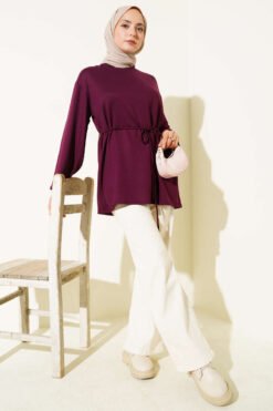 Alternatieve weergave van Spanish Sleeve Lace-Up Tunic Plum