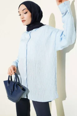 Oversized Sequin Stitch Shirt Baby Blue