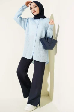 Alternative view of Oversized Sequin Stitch Shirt Baby Blue