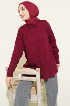 Oversized Sequin Stitch Shirt Burgundy